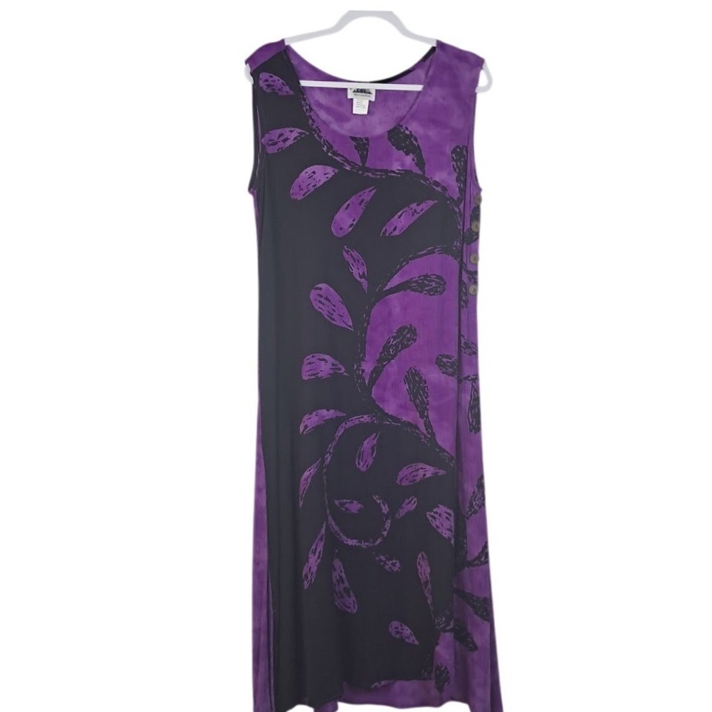 METROPOLITAN M Purple Yin Yang Side Button Sleeveless Maxi Dress Boho Artsy